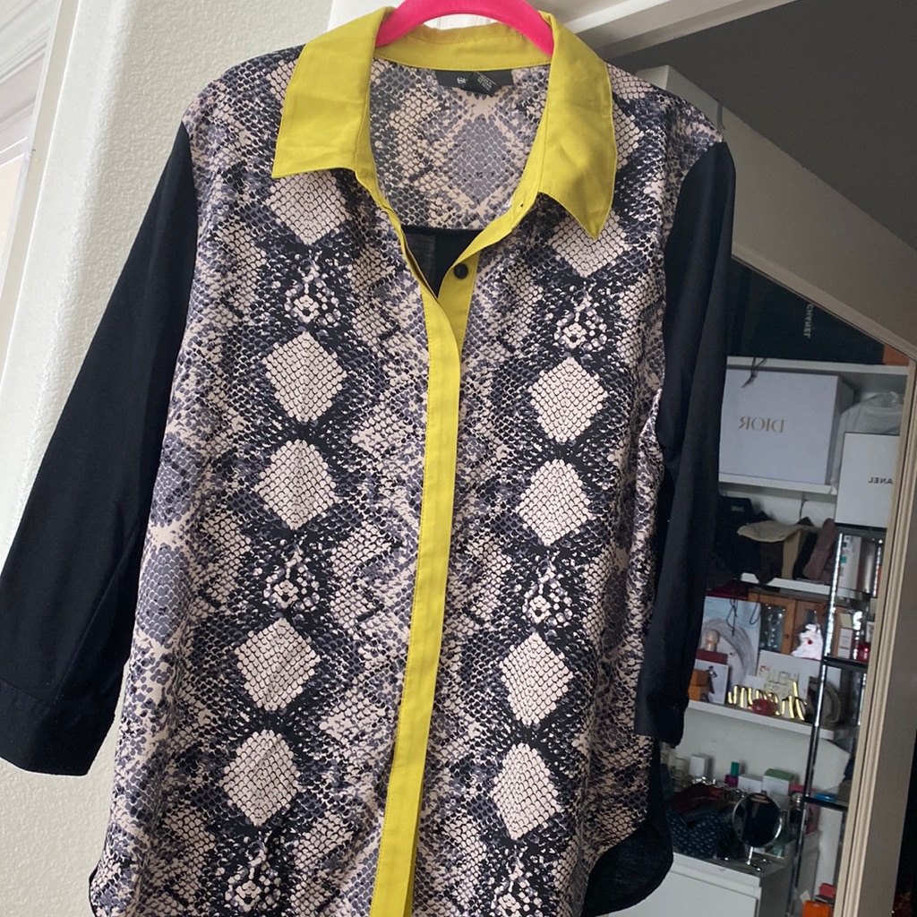 Mix Material Button Down Top